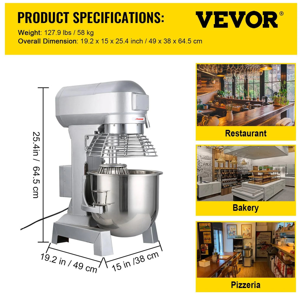 15Qt 600W 3 Speeds Stainless Steel Bowl Food Mixer A8919