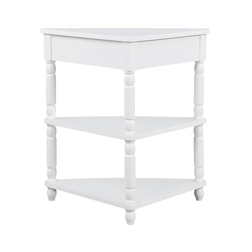 Triangle Side Table with Drawer and Storage Shelves (Milk White) T501775