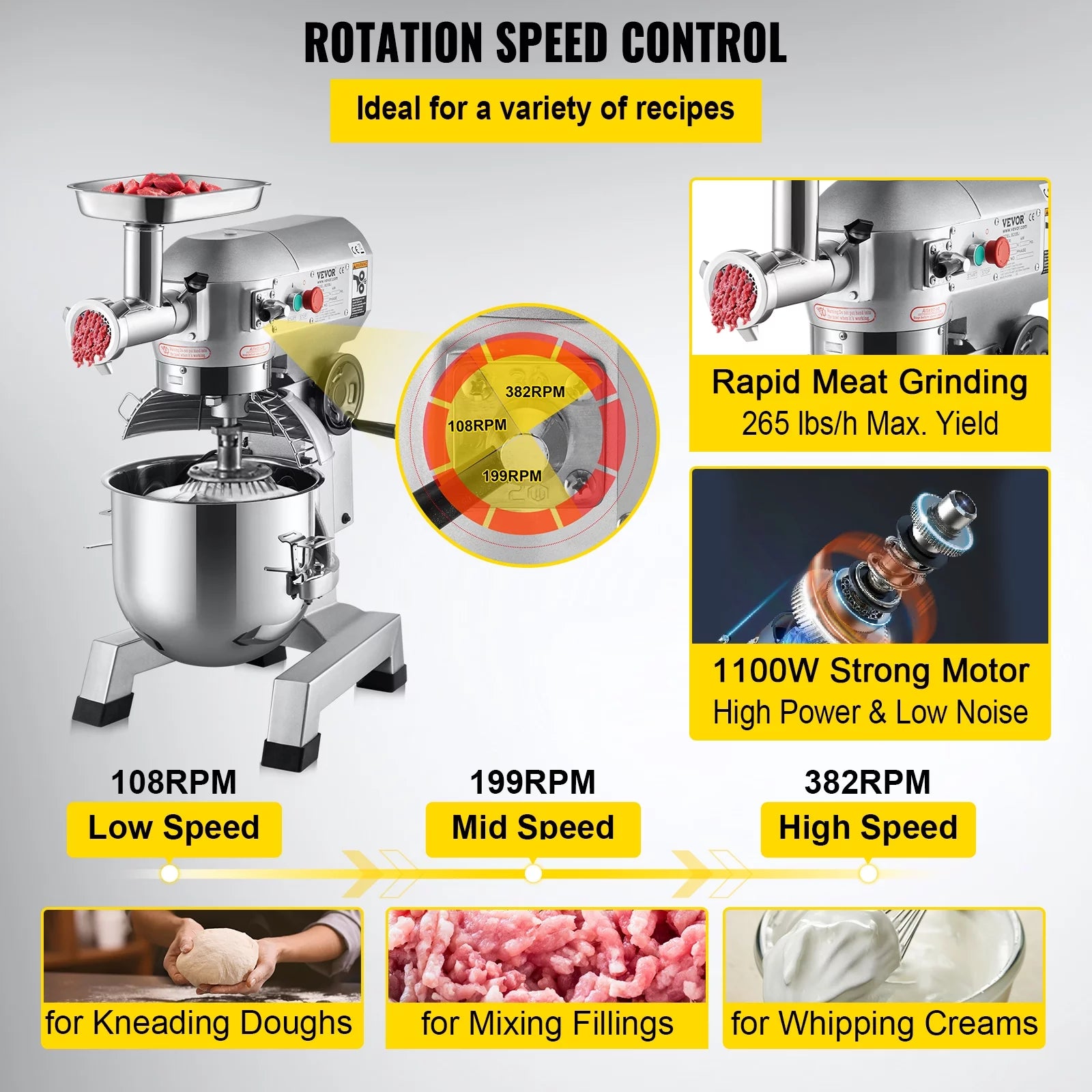20Qt Stainless Steel Bowl Stand Mixer with Meat Grinder A981