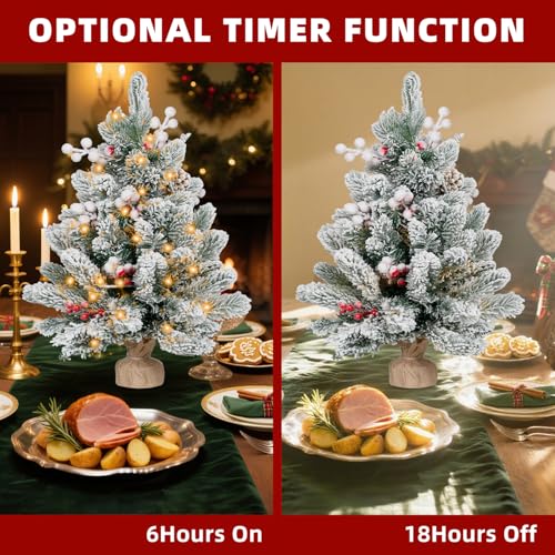 2FT Pre-lit Mini Christmas Snow Flocked Tree with LED Lights V455