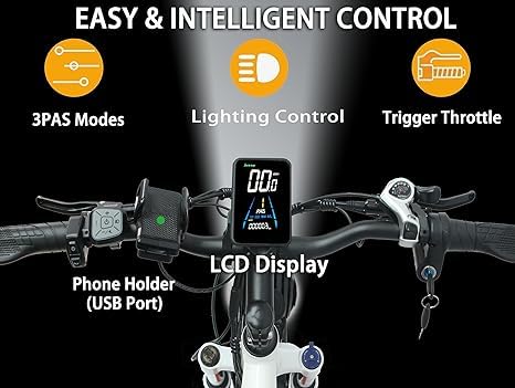 Electric Bike, 1000W Brushless Motor, 48V 15AH Removable Battery, 26" x 4.0 Fat Tire, 7-Speed Gear, LCD Digital Display X7123