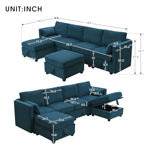 Grey Chenille U-Shaped Sectional Sofa with Storage Seats I914