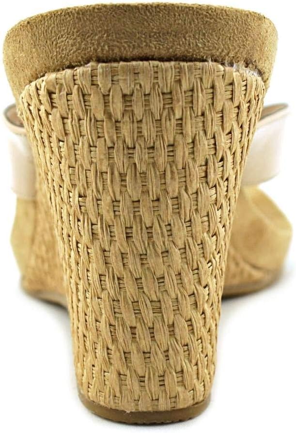 Beige Patent Thong Wedge Sandals U6147