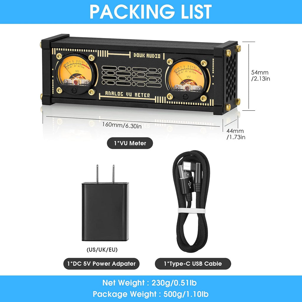 Dual Analog VU Meter RGB Sound Level Indicator E975