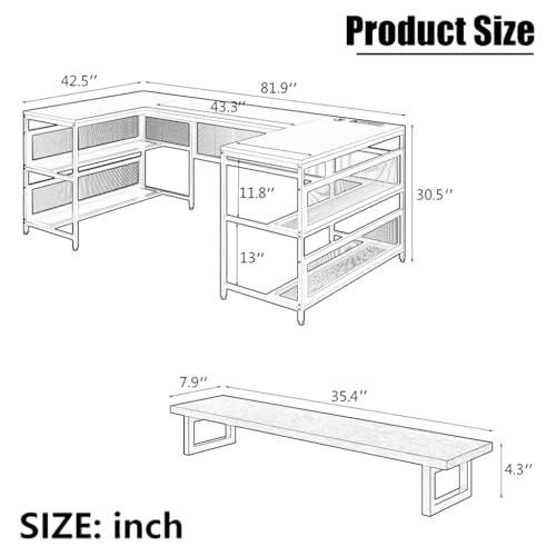 Black U Shaped 82" Computer Desk with LED Lights and Power Outlets N448910
