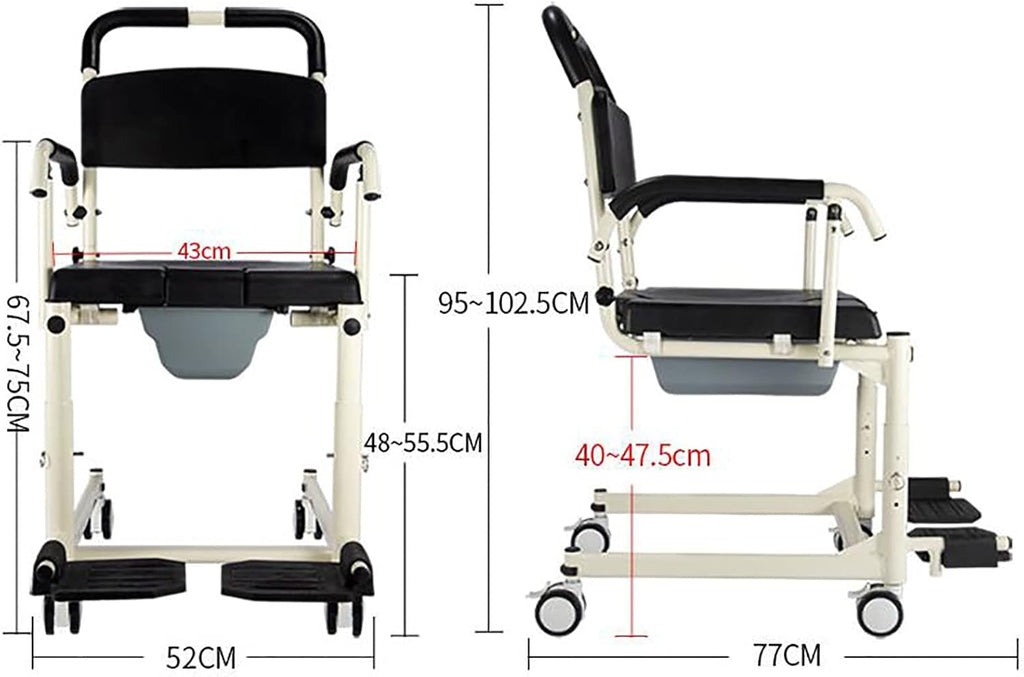Shower Commode Wheelchair with Lockable Wheels, Drop Arms and Removable Pail, Adjustable Height J4416