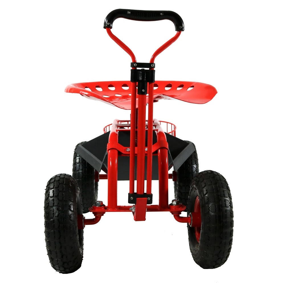 Blue Rolling Garden Cart with Extendable Steering Handle, Swivel Seat O20298