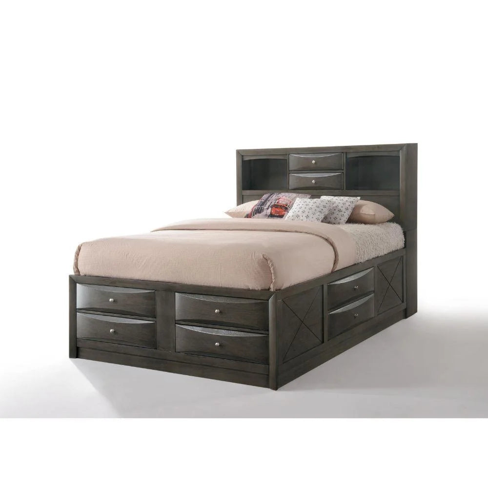 Gray Oak Wood Full 6PCS Bedroom Set with Storage C86614