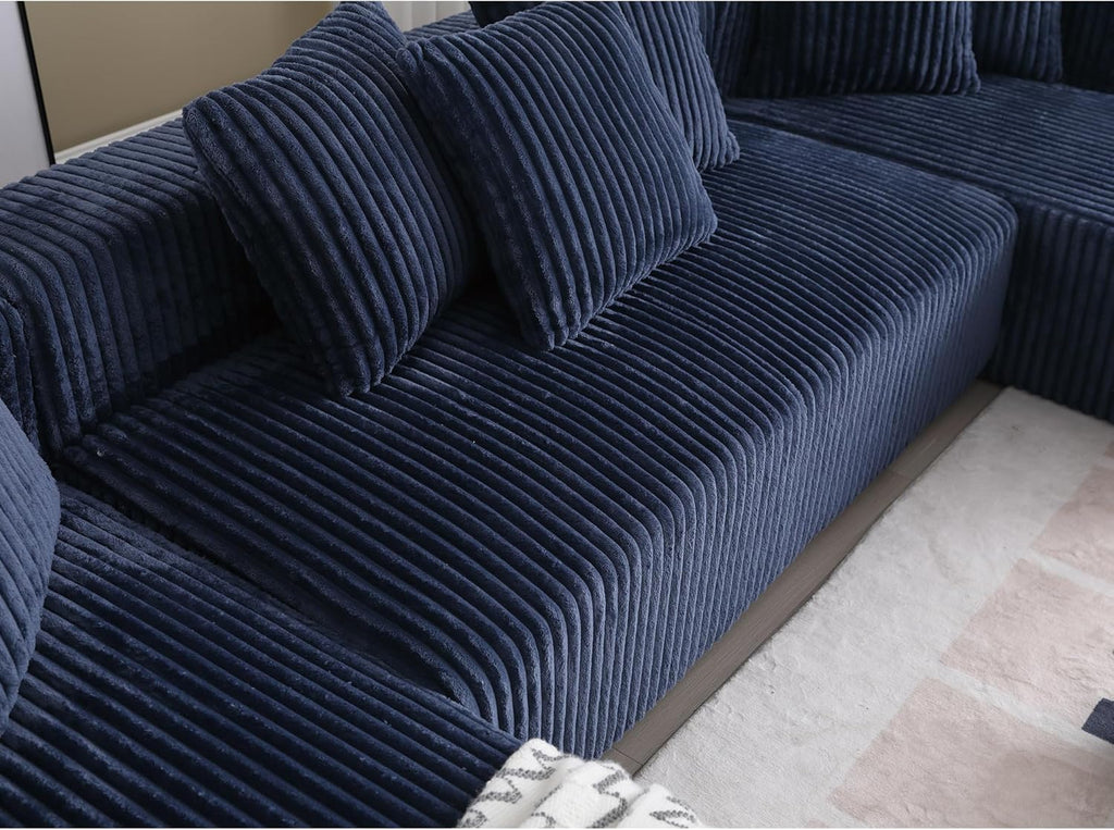 Blue Corduroy Modular Sectional Sofa with 8 Pillows P99253