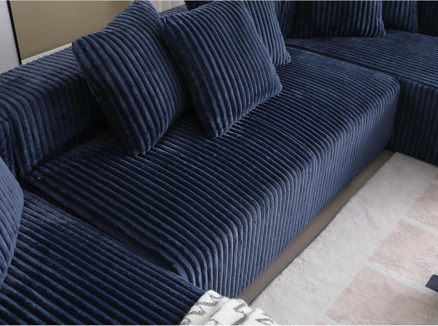 Blue Corduroy Modular Sectional Sofa with 8 Pillows P99253