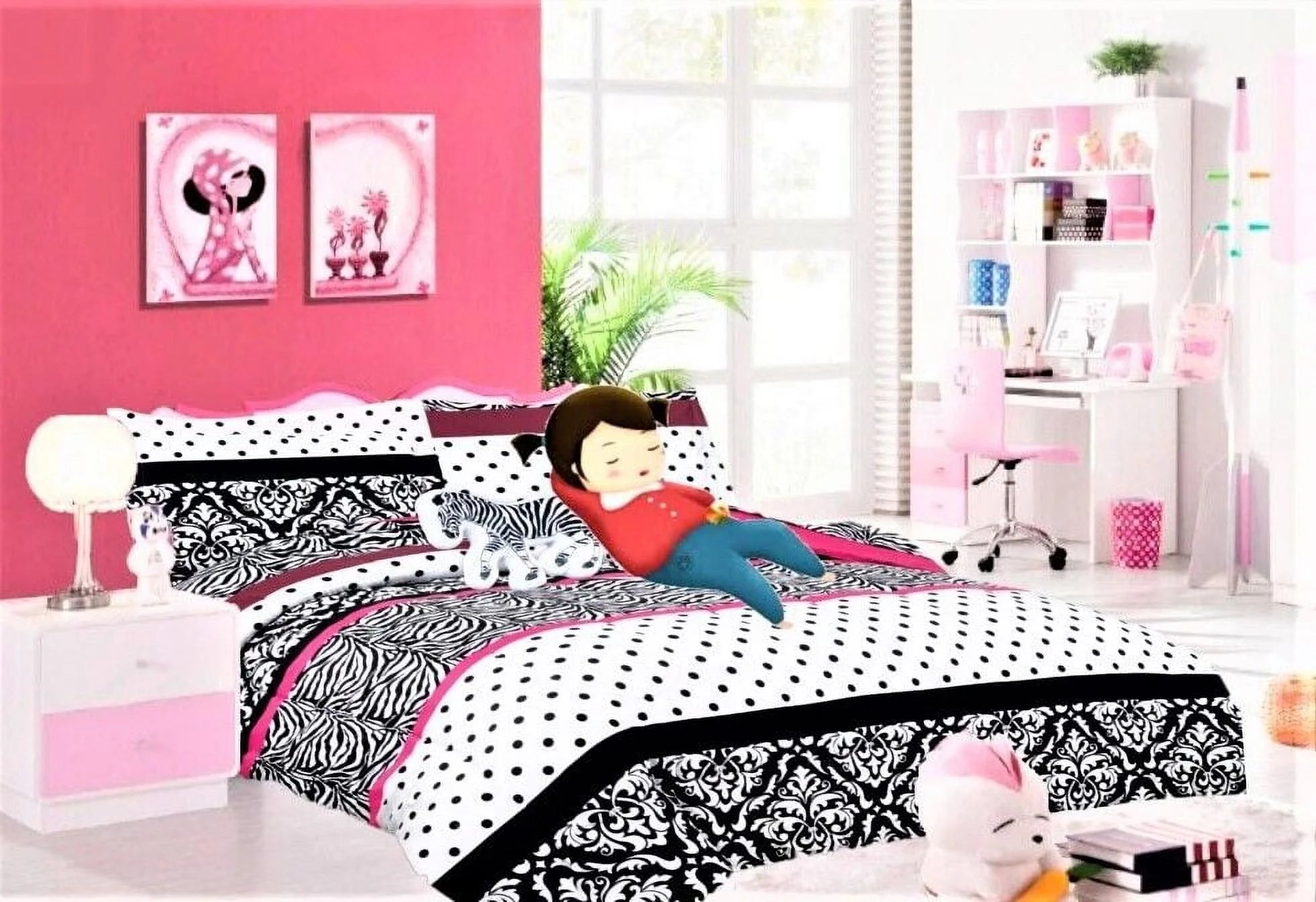 6 Piece Twin Pink Comforter and Sheet Set T9594