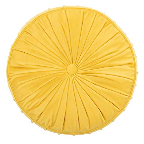 Mustard Yellow Velvet Round Floor Pillow O590160