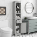 Grey Tall Slim Bathroom Storage Cabinet with 3-Tier Adjustable Shelf and 1 Drawer S365