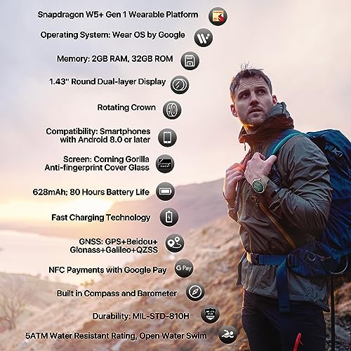 Obsidian Smartwatch with Snapdragon W5+ Gen 1 Wear OS W63531