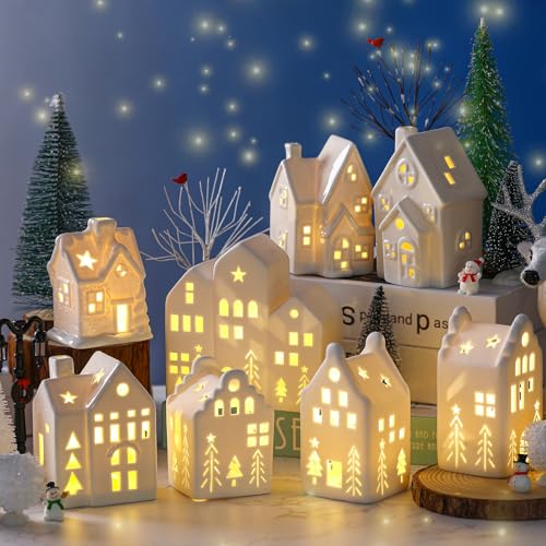26 Pcs Ceramic Christmas Village Set with LED Houses H280