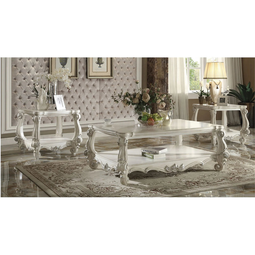 Rectangular Wood Coffee Table with Bottom Shelf in Bone White G533