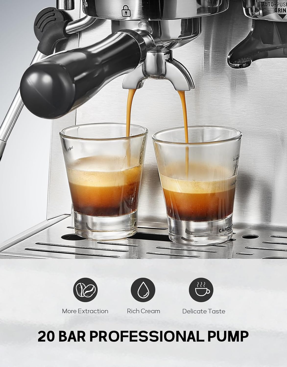 20 Bar Semi-Automatic Espresso Machine With Grinder and Milk Frother, Brushed Stainless Steel Z137705