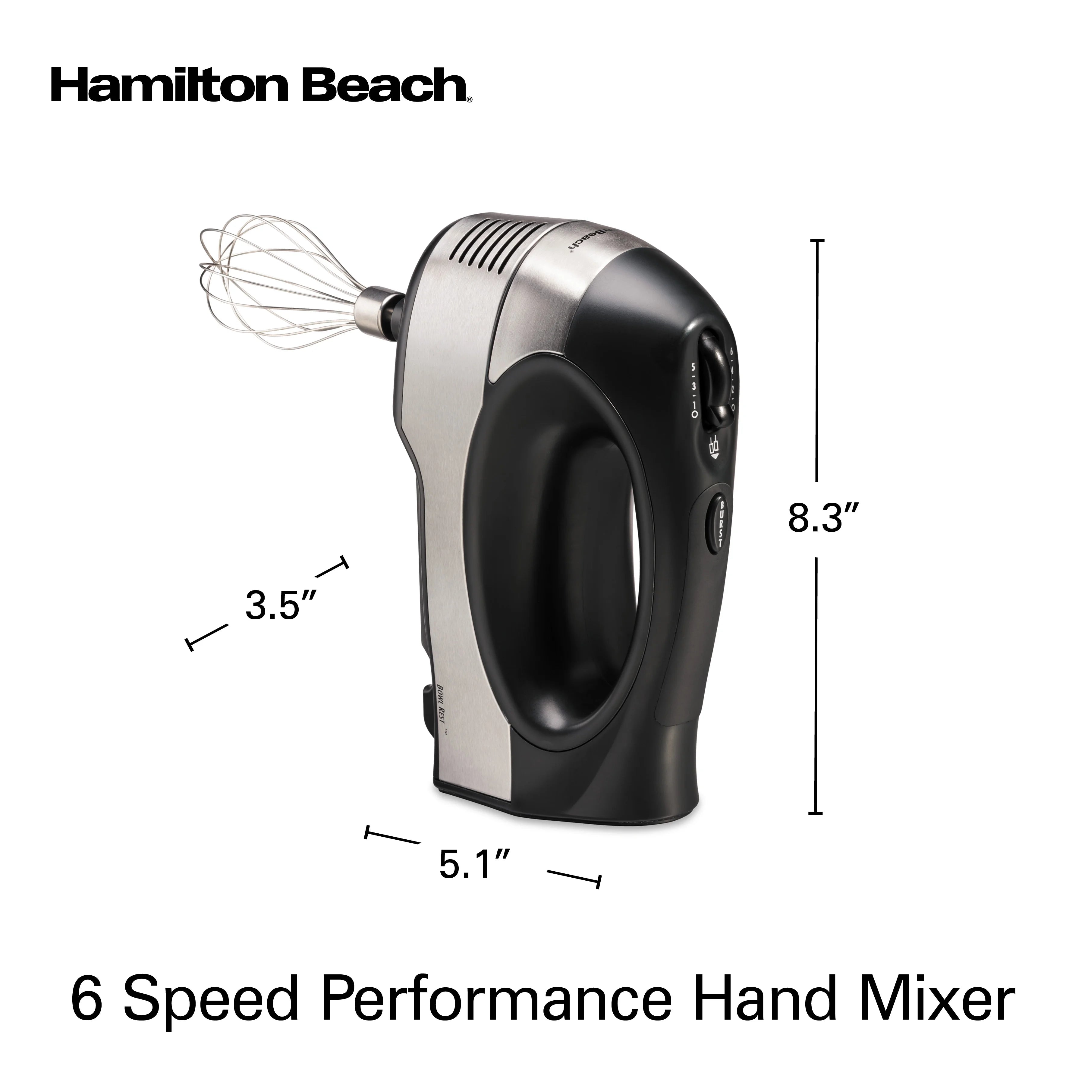 6 Speed Hand Mixer, Stainless Steel, 5 Attachments A6317