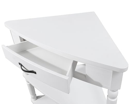 Triangle Side Table with Drawer and Storage Shelves (Milk White) T501775
