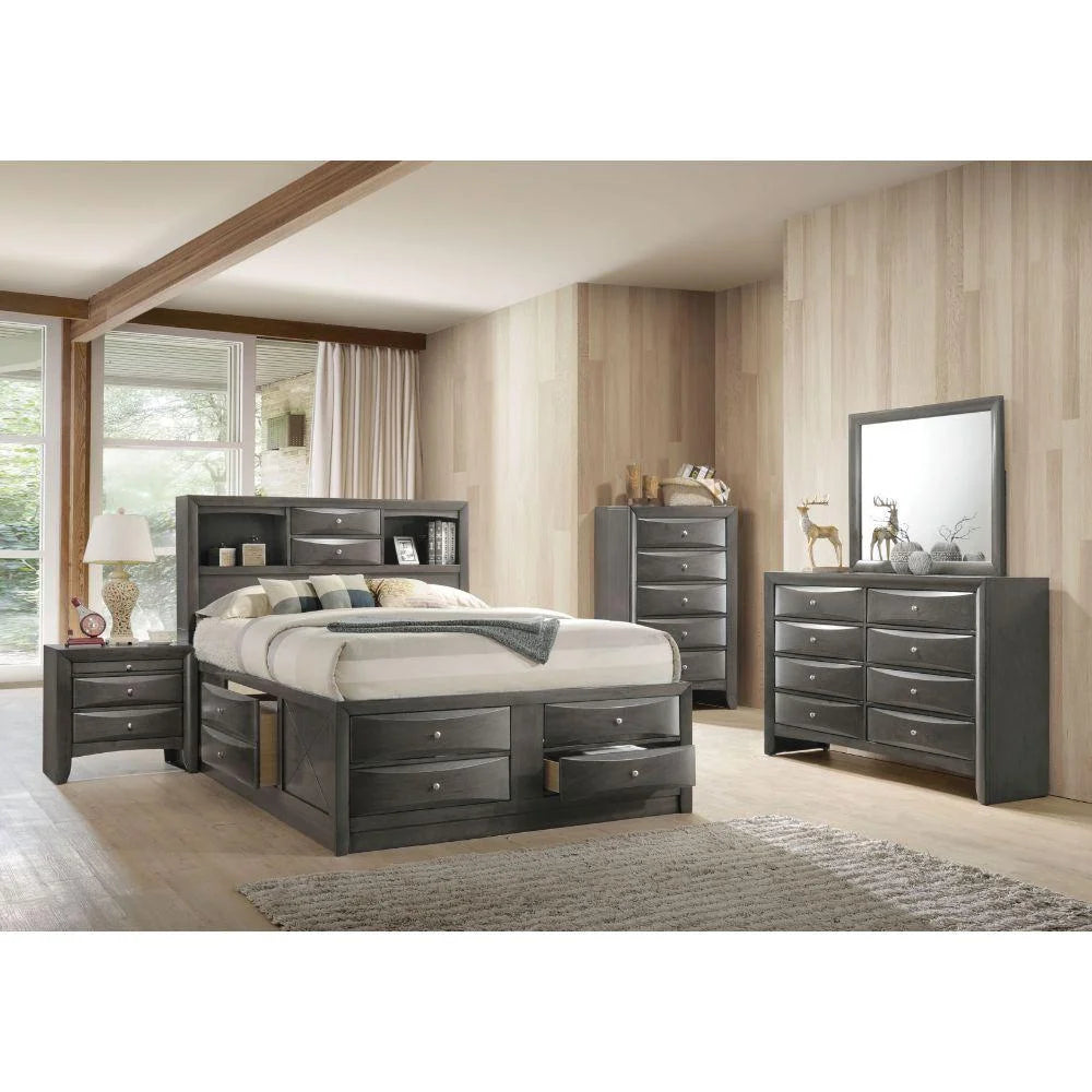 Gray Oak Wood Full 6PCS Bedroom Set with Storage C86614