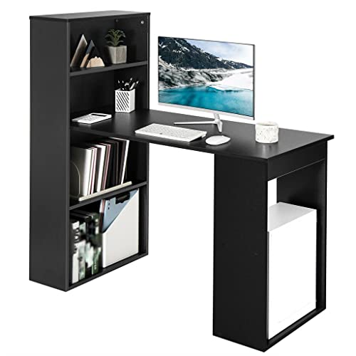 Black Desk with 6 Tier Storage Shelves D51902