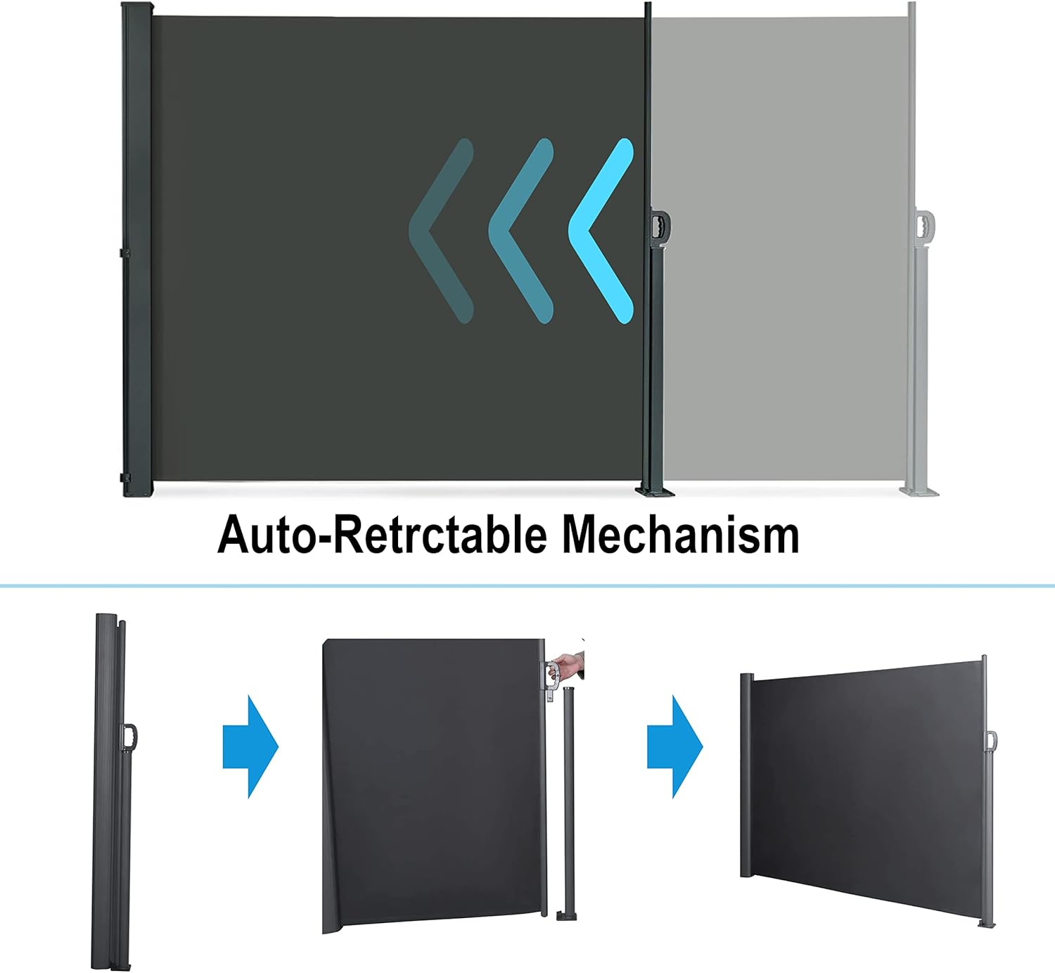 145" x 72" Retractable Side Awning, Waterproof & UV-Resistant Folding Privacy Screen Room Divider O842