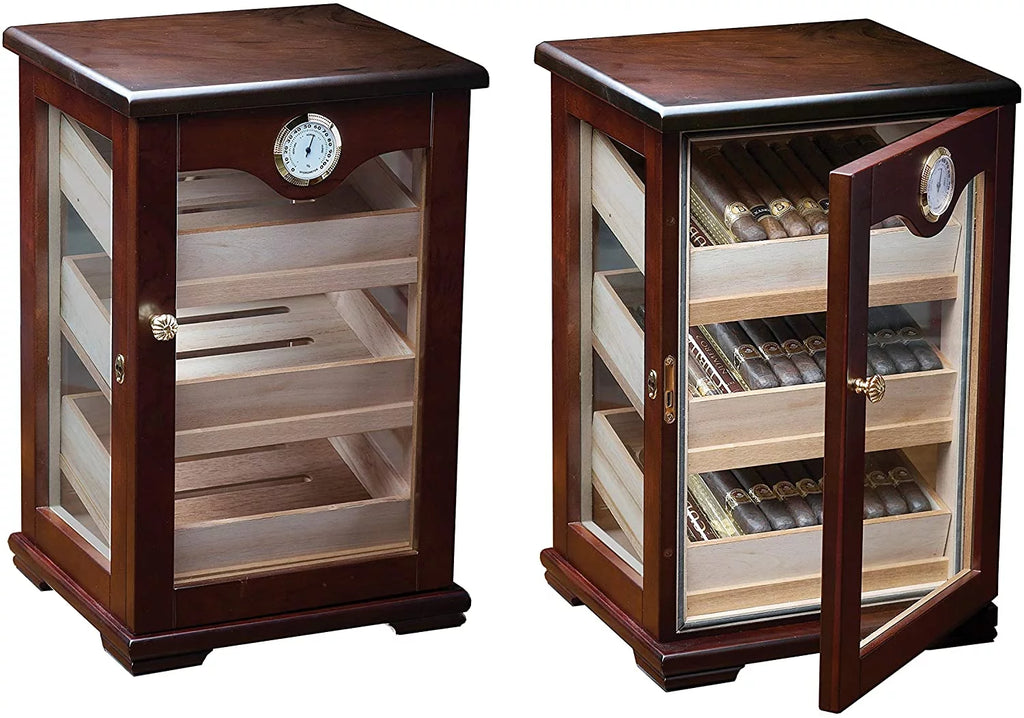 Countertop Display Cigar Humidor with 4 Glass Sides & Angled Trays, Dark Mahogony K509273