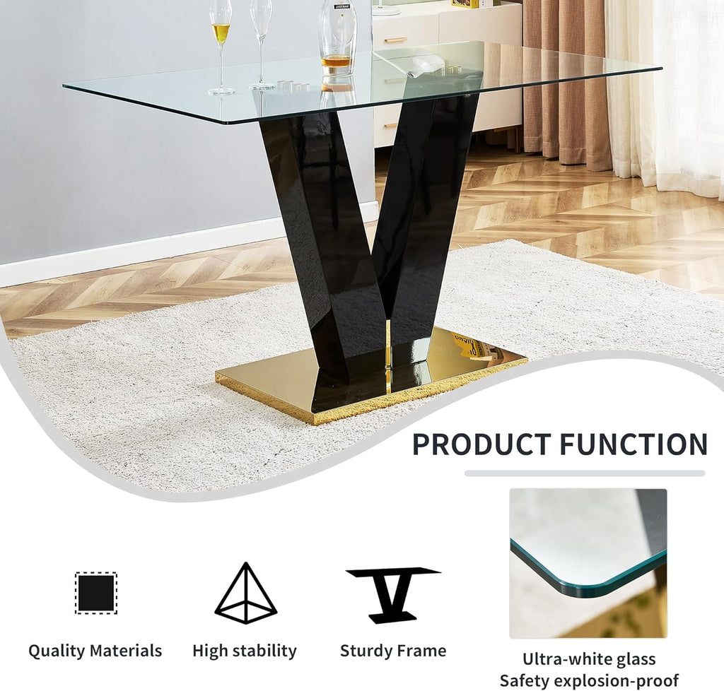 Large Rectangular Glass Dining Table with 0.4" Tempered Glass Top, 71'' x 39'' x 30 A6793