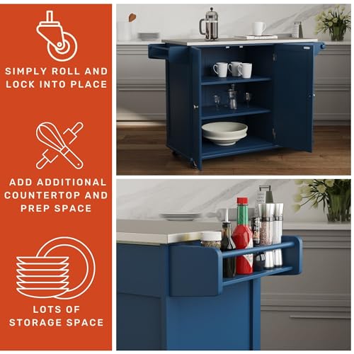 Sage Green Mobile Kitchen Island Cart with Stainless Steel Top G36433