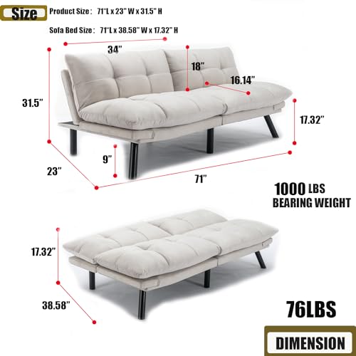 Linen Futon Sofa Bed, Convertible Folding Couch, Double Loveseat Bed (Linen Dark Gray) S41172