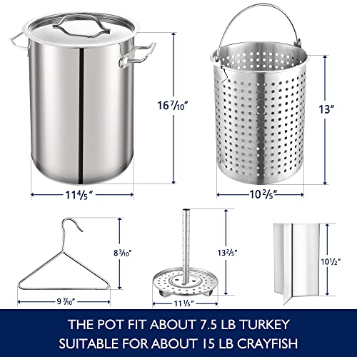 32QT Stainless Steel Stock Pot 6-Piece with Basket and Steamer Rack M969