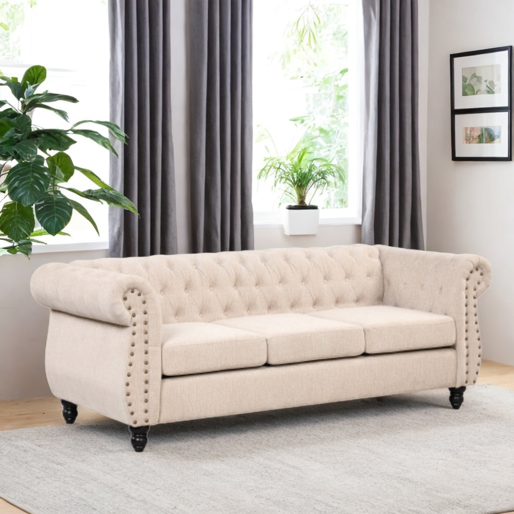 Beige Plush Upholstered Sofa with Solid Wood Legs V241715