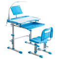 Height Adjustable Wood Kids Desk and Chair Set with Led Light and Bookstand V280347