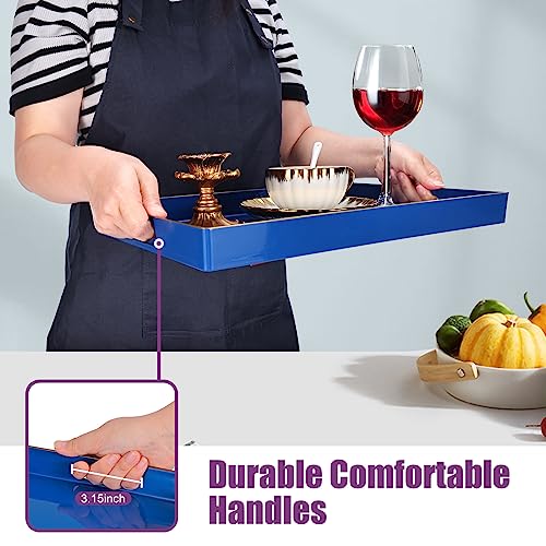 Blue Plastic Serving Tray with Handles, 15.7” x 10.2” x 1.37” V503529