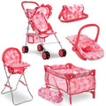 Baby Doll Stroller Bed and Seat Nursery Playset Accessories Furniture Set High Chair Diaper Bag Role Play Deluxe Set O455294