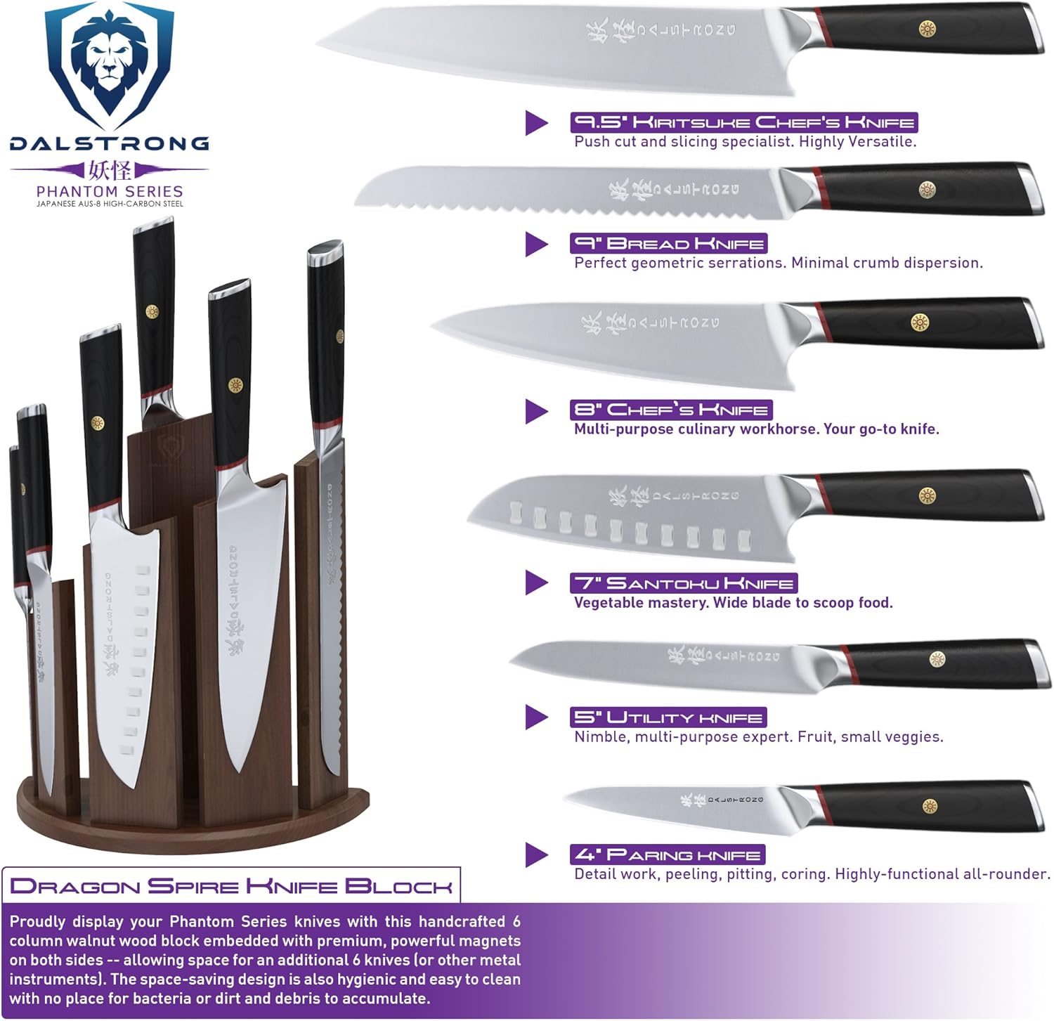6-Piece Knife Block Set with Magnetic Knife Stand T4333