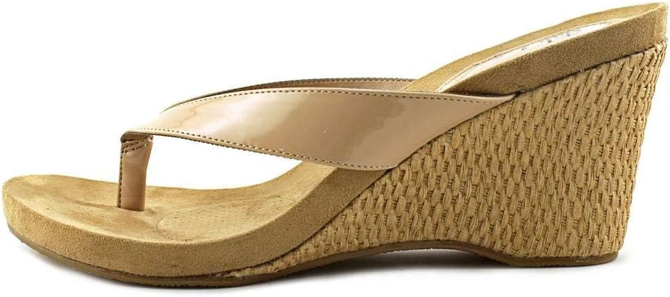 Beige Patent Thong Wedge Sandals U6147
