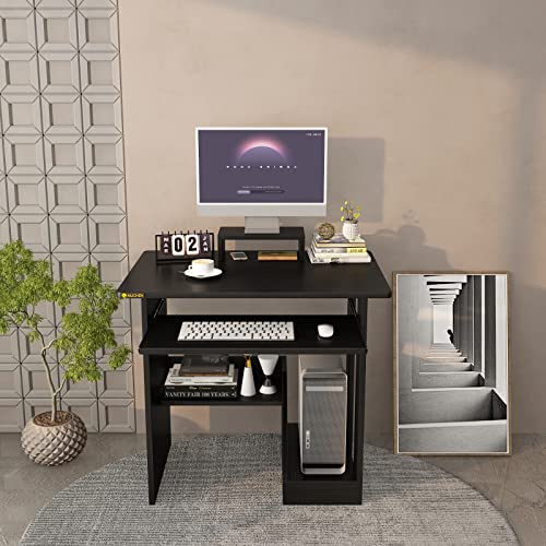 Black Computer Desk with Shelves and Keyboard Tray C2230