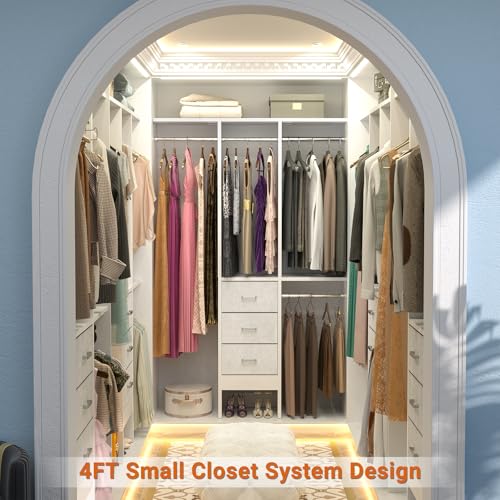 48" White Closet Organizer System with 3 Fabric Drawers and 3 Adjustable Shelves K7346