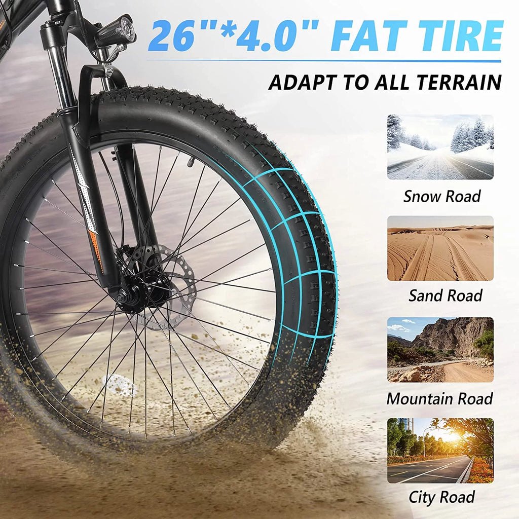 26" Fat Tire Electric Mountain Bike 500W 48V 13AH Removable Battery Shimano 7 Speed E238