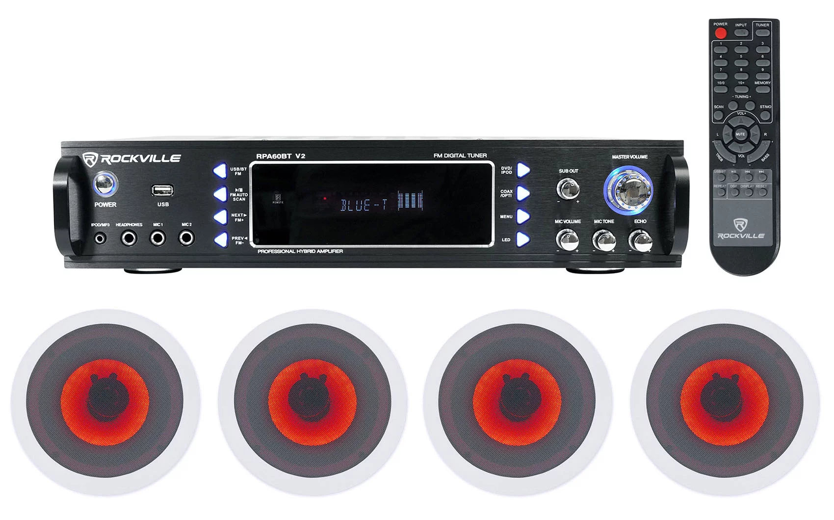 1000w Bluetooth Receiver with 4 In-Ceiling 6.5" Speakers T462