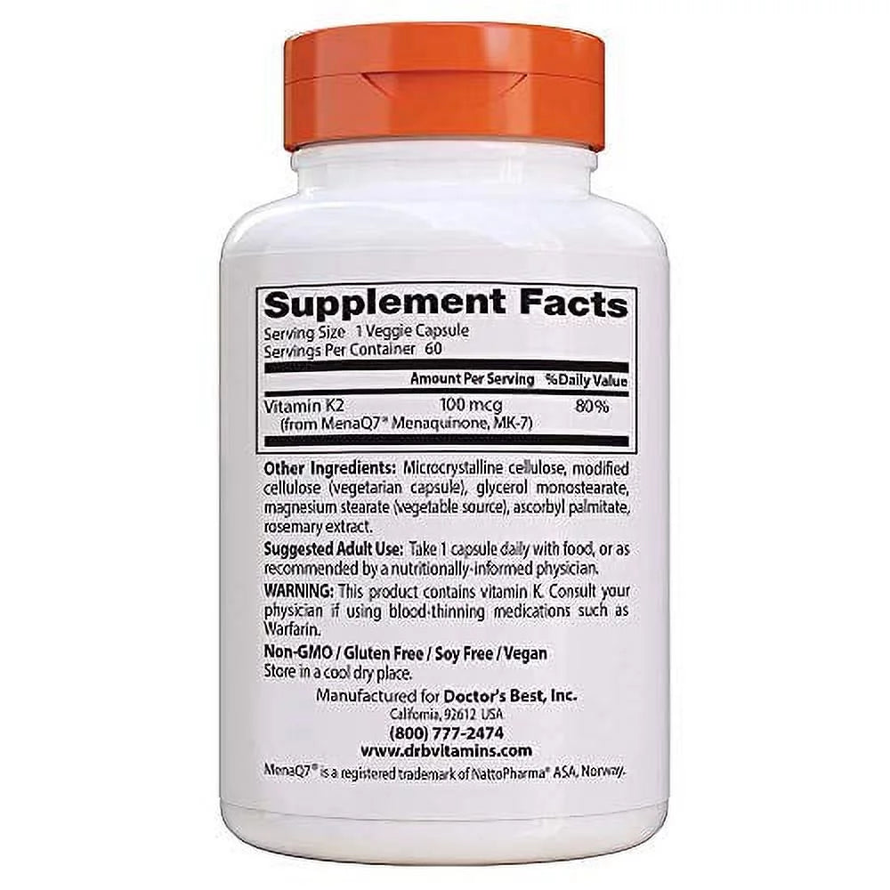 Natural Vitamin K2 Mk-7 with MenaQ7, 60 Count I207697