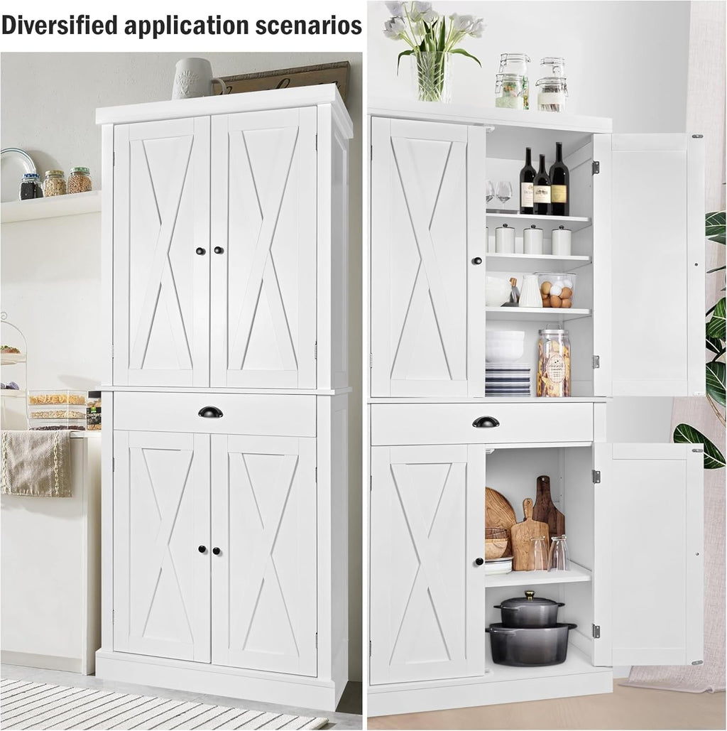 White 4 Door 6 Shelf Tall Kitchen Pantry Cabinet T264289