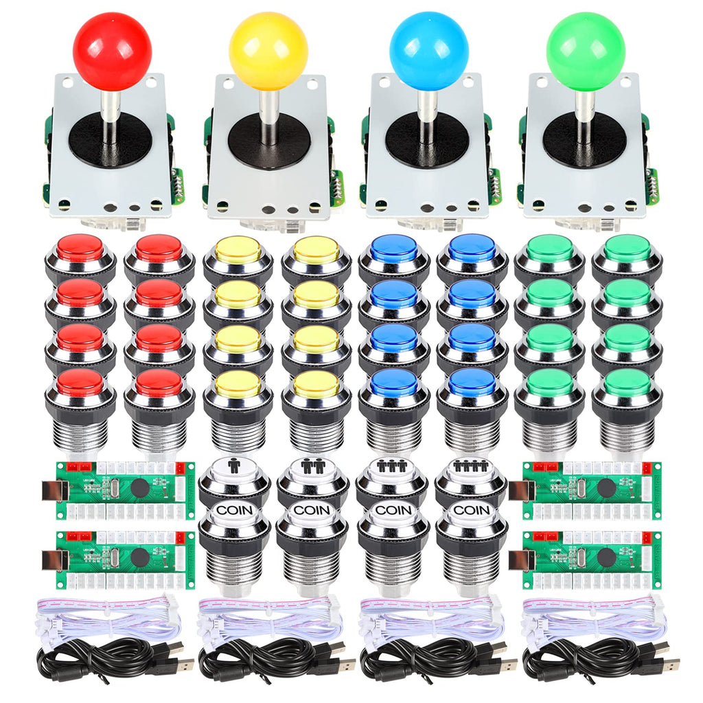 4 Player LED Arcade DIY Kit USB MAME PC Game Retro Controller Including 4x Arcade Joystick 40x LED Chrome Arcade Buttons 4x Zero Delay USB Encoder Y9277