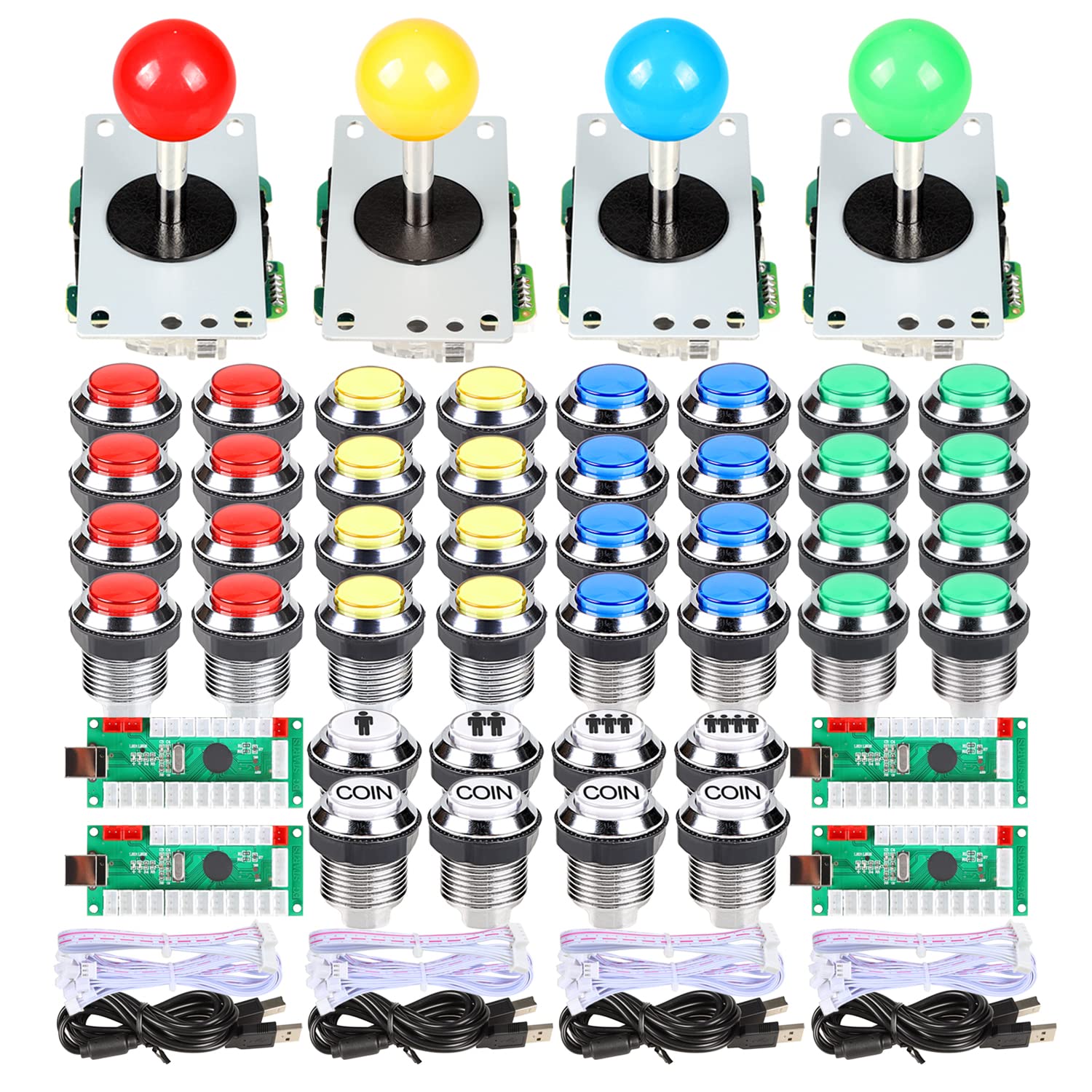 4 Player LED Arcade DIY Kit USB MAME PC Game Retro Controller Including 4x Arcade Joystick 40x LED Chrome Arcade Buttons 4x Zero Delay USB Encoder Y9277