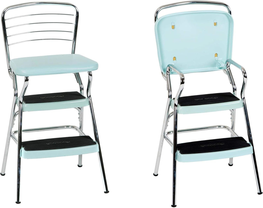 Teal and White Retro Chair with Step Stool Y881