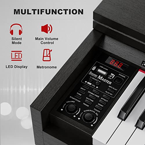 Black Full Size Weighted Key Digital Piano with Piano Bench, Stand, 3 Pedal D396