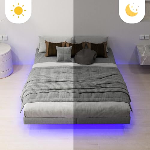 Full Floating Bed Frame Full Size with LED Lights Metal Slats X751466