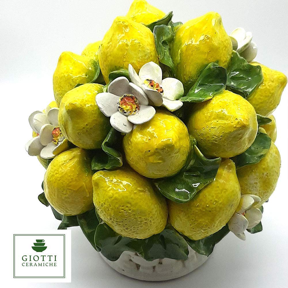 Italian Ceramic Lemons Centerpiece - 9 inches Tall Hand Made Italian Pottery Decorative Fruit Basket Y976375