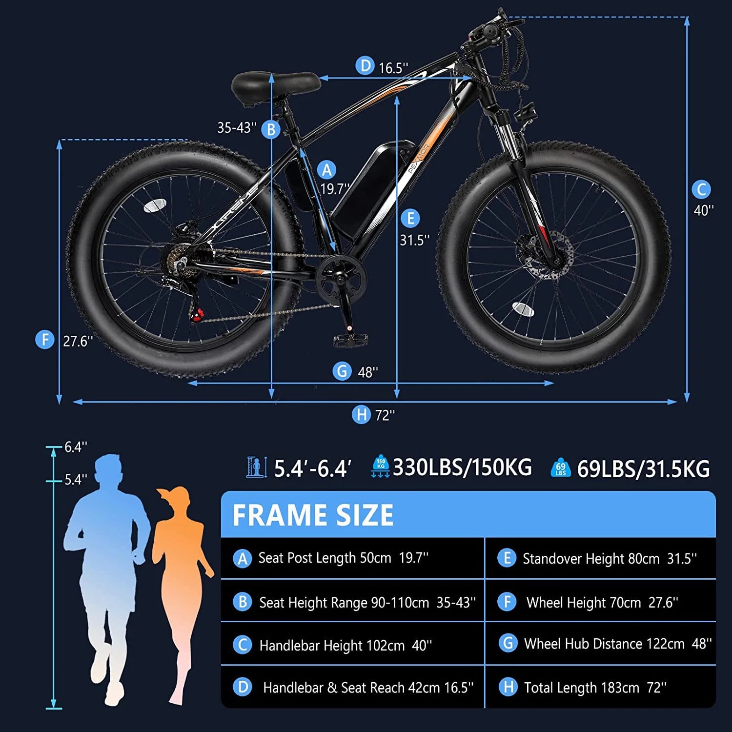 26" Fat Tire Electric Mountain Bike 500W 48V 13AH Removable Battery Shimano 7 Speed E238